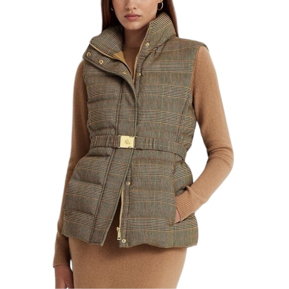 New LAUREN by RALPH LAUREN Quilted Tweed Down Vest Brown Sz 2 - Picture 17 of 17